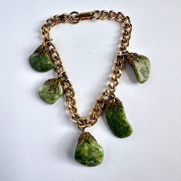 Vintage Nephrite Jade Charm Bracelet 7" - Picture 10 of 11